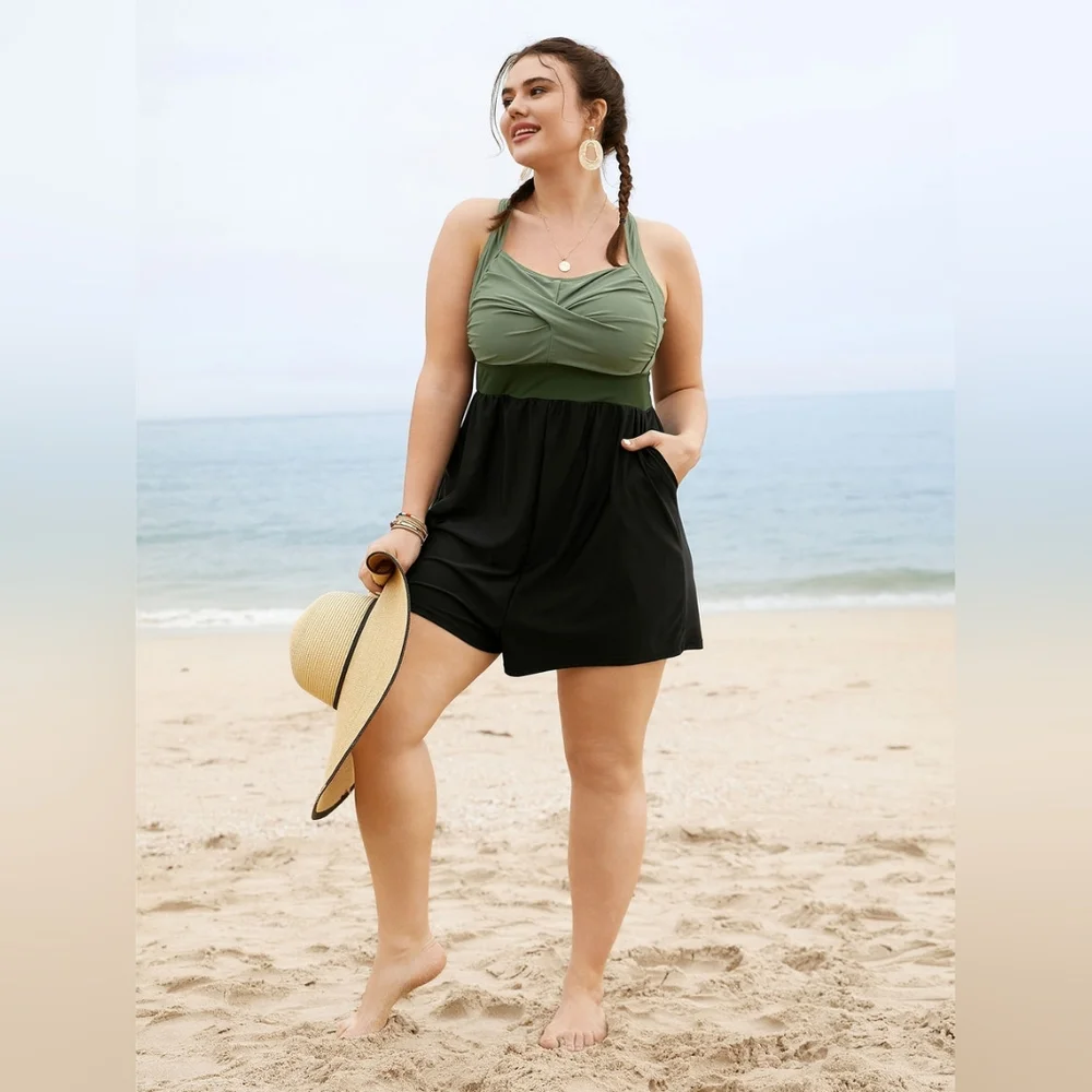 Green and Black Swim Romper 14/16 Plus - Picture 3 of 7